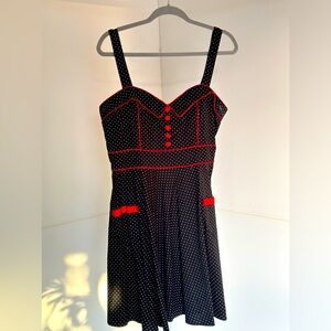 Hell Bunny | Black & White Polka Dot Halter Dress w/Red Accents & Pockets!